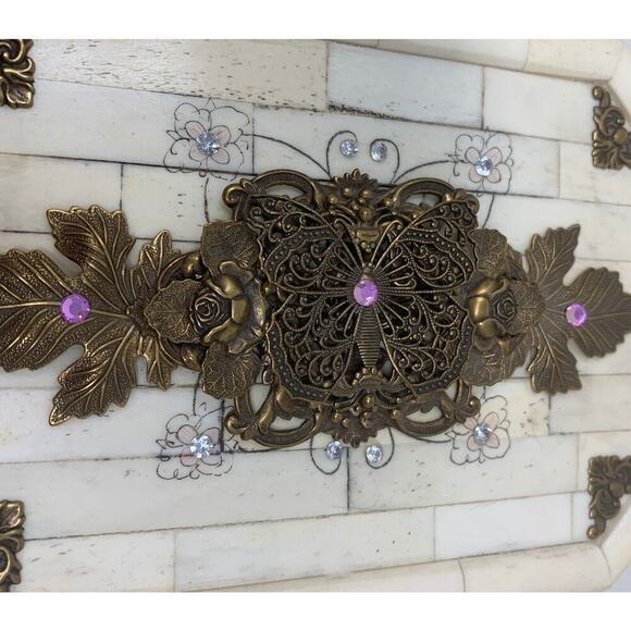 Vintage Jo Marz First Edition Tessellated Butterfly Trinket Box Bone Brass - Picture 2 of 9